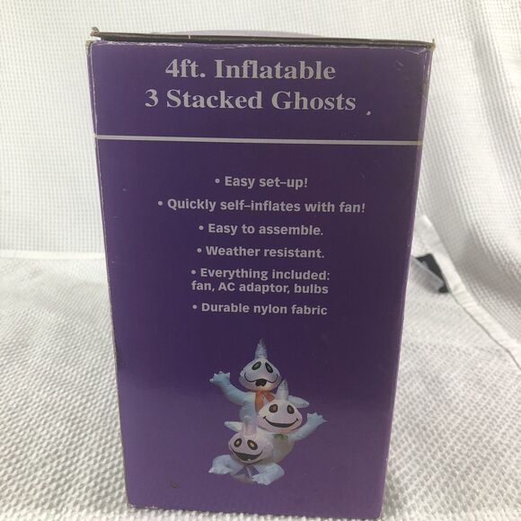 New Halloween 4' Airblown Inflatable 3 Stacked White Ghosts - Picture 3 of 3